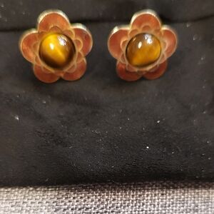 Floral Stud Tiger Eye earrings